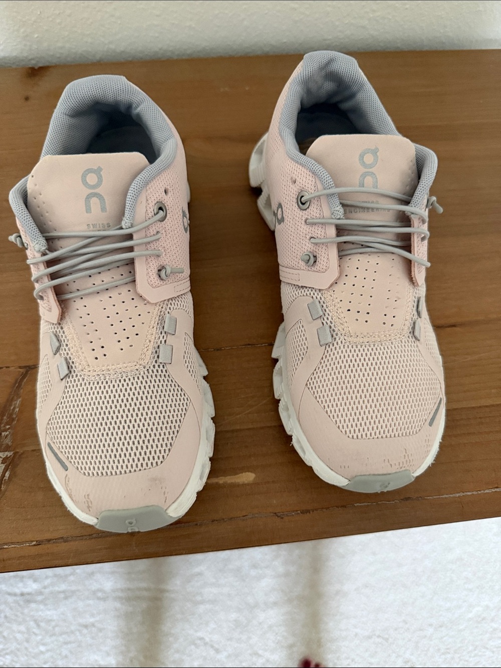 On Cloud Running Pink and Gray Athletic Sneakers